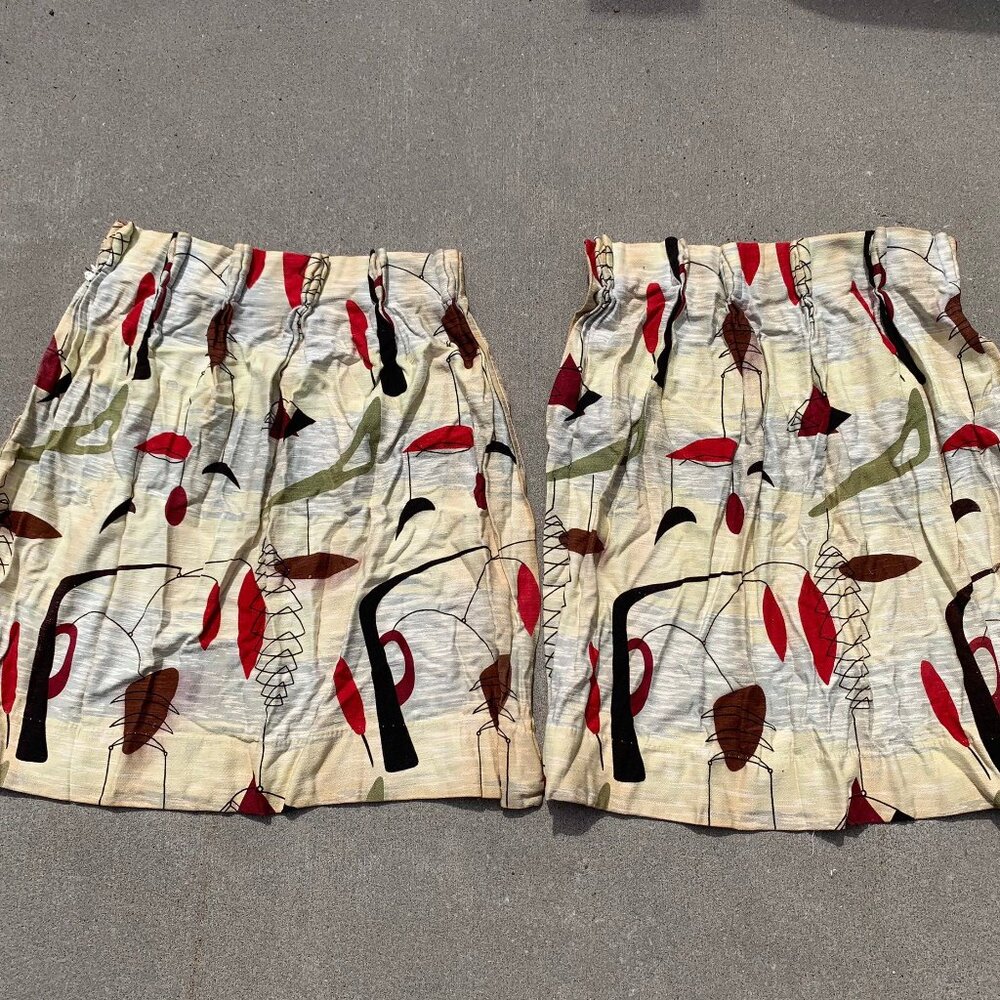 1950s Atomic Barkcloth Curtains, set of 2 - Atomic Mobiles - Cream